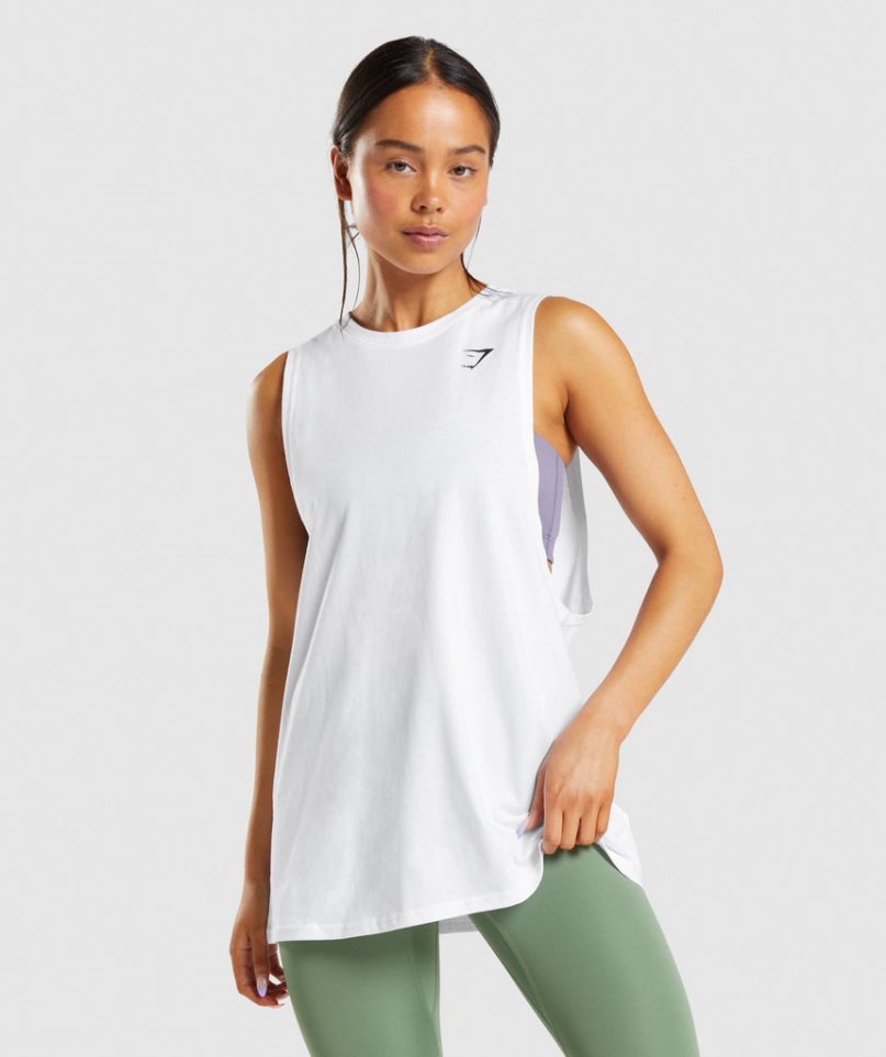 Women\'s Gymshark Training Drop Arm Tanks White | CA 6A3187